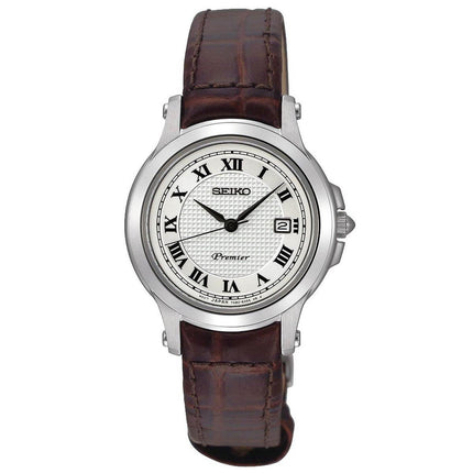 Seiko SXDE01P2 Women's Premier White Dial Brown Leather Strap Watch ,
