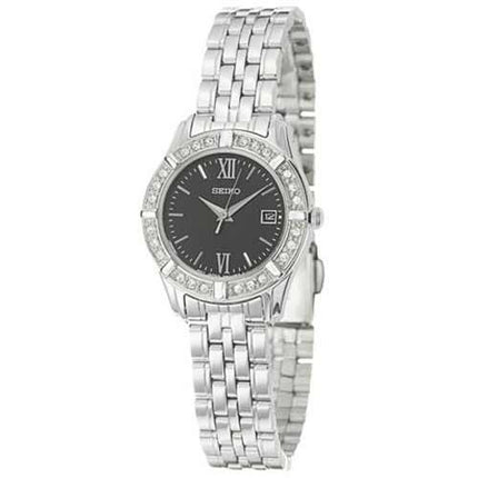 Seiko SXDE45 Women's Dress Black Dial Stainless Steel Quartz Crystal Watch ,