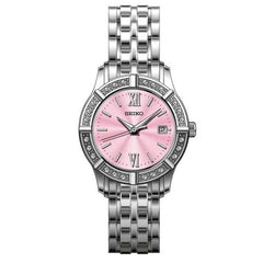 Seiko SXDE47 Women's Dress Pink Dial Stainless Steel Quartz Crystal Watch