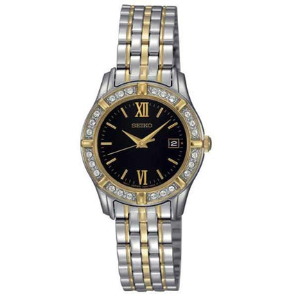 Seiko SXDE52 Women's Dress Black Dial Two Tone Stainless Steel Quartz Crystal Watch ,
