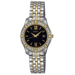 Seiko SXDE52 Women's Dress Black Dial Two Tone Stainless Steel Quartz Crystal Watch