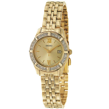 Seiko SXDE54 Women's Dress Champagne Dial Gold Tone Stainless Steel Quartz Crystal Watch ,