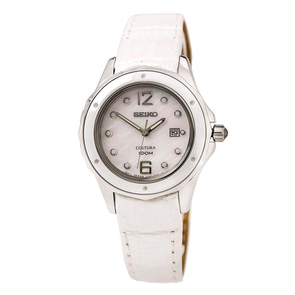 Seiko SXDE79P2 Women's Coutura White MOP Dial White Leather Strap Watch ,