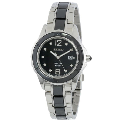 Seiko SXDF01 Women's Coutura Black Dial Black Ceramic & Steel Bracelet Diamond Watch ,