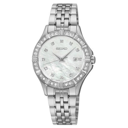 Seiko SXDF11P1 Women's Swarovski Accented Bezel MOP Dial Steel Bracelet Watch ,