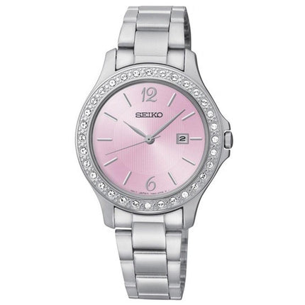 Seiko SXDF75 Women's Swarovski Crystal Pink Dial Stainless Steel Quartz Watch ,