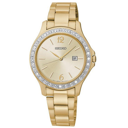 Seiko SXDF82 Women's Swarovski Crystal Gold Tone Dial Gold Plated Steel Watch ,
