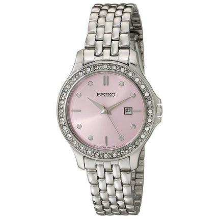Seiko SXDF89 Women's Dress Pink Dial Steel Bracelet Swarovski Crystal Watch ,