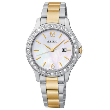 Seiko SXDF95 Women's Swarovski Crystal MOP Dial Two Tone Bracelet Quartz Watch ,