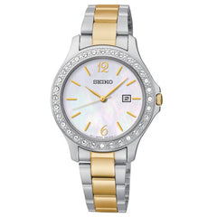 Seiko SXDF95 Women's Swarovski Crystal MOP Dial Two Tone Bracelet Quartz Watch