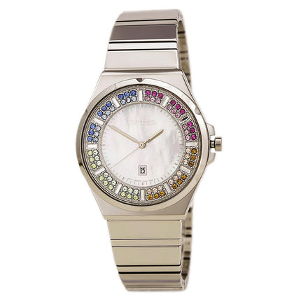 Seiko SXDG55 Women's Core White MOP Dial Colorful Swarovski Crystal Steel Watch ,