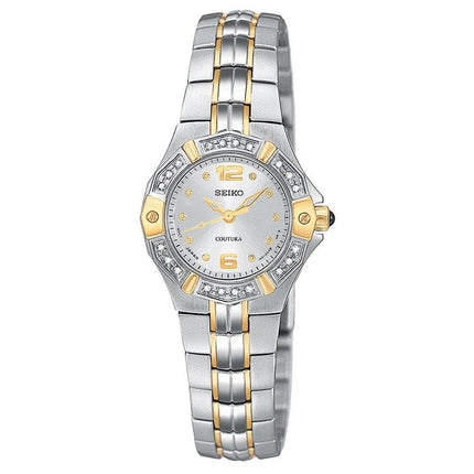Seiko SXGN26 Women's Coutura Two Tone Bracelet Silver Dial Diamond Accents Bezel Watch ,