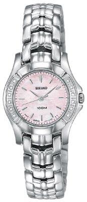 Seiko SXGN49 Women's Pink Mother of Pearl Dial Stainless Steel Diamond Watch ,