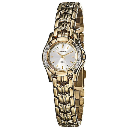 Seiko SXGN52 Women's Diamond Quartz Silver Dial Yellow Gold Steel Watch ,