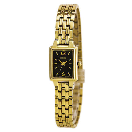 Seiko SXGN58 Women's Dress Yellow Gold Steel Bracelet Black Dial Watch ,