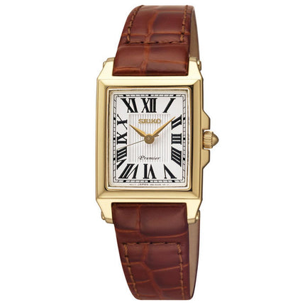 Seiko SXGP16P1 Women's Premier Silver Dial Brown Leather Strap Watch ,