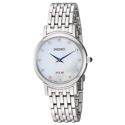 Seiko Women's Diamond Watch - Solar White MOP Dial Stainless Steel Bracelet | SUP397 ,