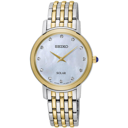 Seiko Women's Diamond Watch - Solar White MOP Dial Two Tone Bracelet | SUP398 ,