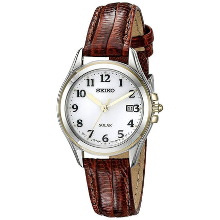Seiko Women's Quartz Watch - Core Solar White Dial Leather Strap | SUT252 ,