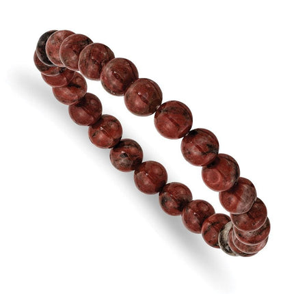 Sesame Red Agate Beaded Stretch Bracelet ,