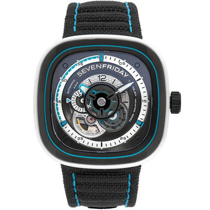 SevenFriday Men's Automatic Watch - NTD Power Reserve Grey and Black Strap | P3C-08 ,