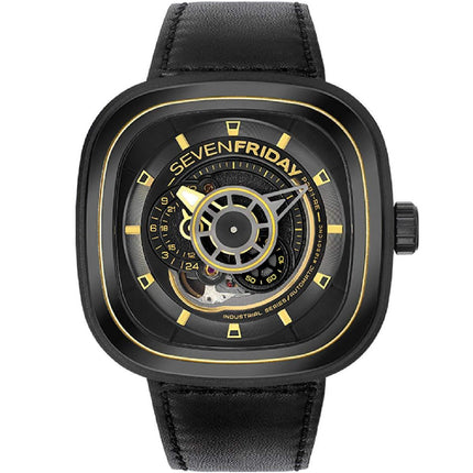 SevenFriday Men's Automatic Watch - P Series Power Reserve Black Dial Strap | P2B-02 ,