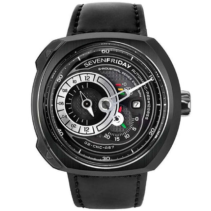 SevenFriday Men's Automatic Watch - Q Series Power Reserve Black Leather Strap | Q3-05 ,