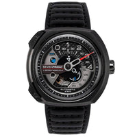 SevenFriday Men's Automatic Watch - V-Series Black Semi-Matte Leather Strap | V3-01 ,