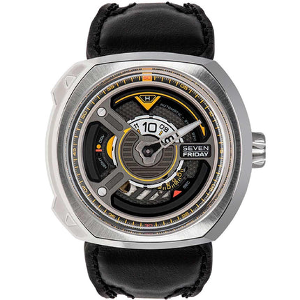 SevenFriday Men's Watch - Blade Power Reserve Black Genuine Leather Strap | W1-01 ,
