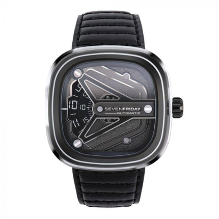 SevenFriday Men's Watch - M-Series Automatic Silver Tone Case Black Strap | M3-08 ,
