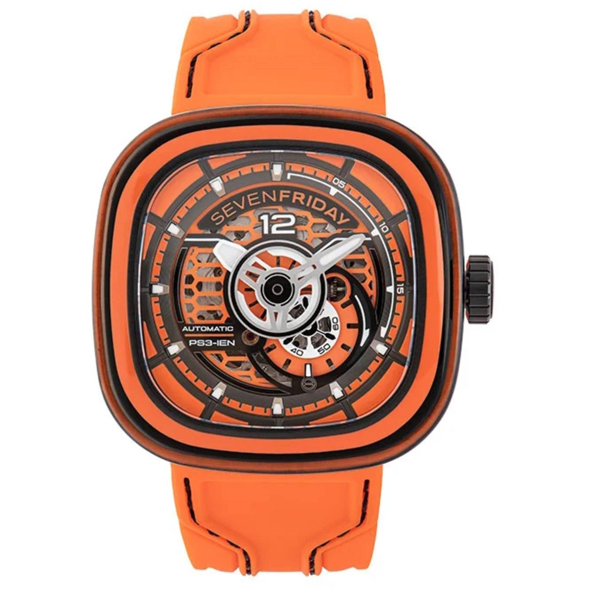 SevenFriday Men's Watch - PS Series CCO Semi-Skeleton Dial Orange Strap | PS3-03