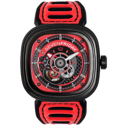 SevenFriday Men's Watch - Racing Team Automatic Black and Red Dial Strap | P3B-06 ,