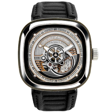 SevenFriday Men's Watch - S-Series Silver and Grey Dial Power Reserve Strap | S2-01 ,