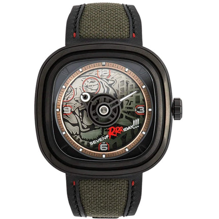 SevenFriday Men's Watch - T-Series Green Tiger Leather and Canvas Strap | T3-04 ,