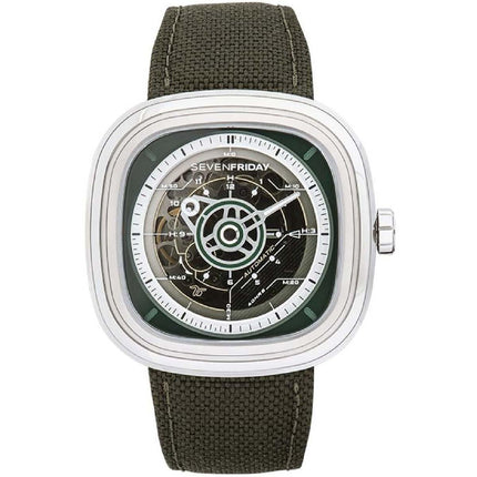 SevenFriday Men's Watch - T Series Power Reserve Green and Silver Dial Strap | T2-01 ,