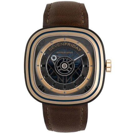 SevenFriday Men's Watch - T Series T-ART Automatic Brown Leather Strap | T2-04 ,