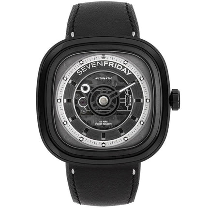 SevenFriday Men's Watch - T Series T BLACK Power Reserve Leather Strap | T1-04 ,