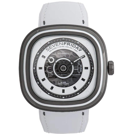 SevenFriday Men's Watch - T-Series White-T Power Reserve White Leather Strap | T1-05 ,