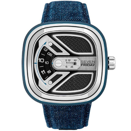 SevenFriday Men's Watch - Urban Explorer Black and Silver Dial Denim Strap | M1B-01 ,