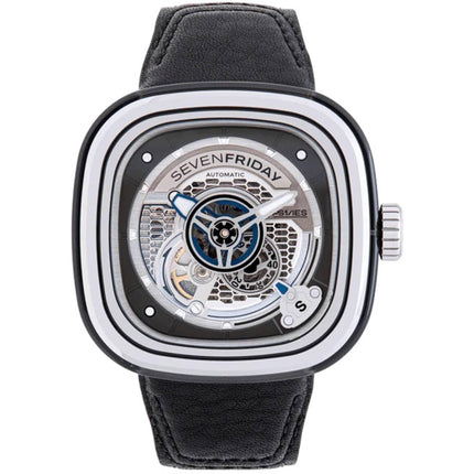 SevenFriday Unisex Watch - PS Series Automatic Black Genuine Leather Strap | PS1-01 ,