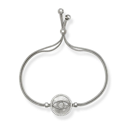 Silver Snake Chain White MOP with Center CZ Evil Eye Bracelet ,