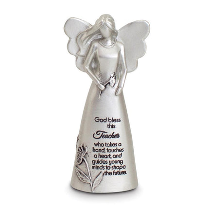 Silver-tone Enamel Bless This Teacher Angel Figurine Boxed ,