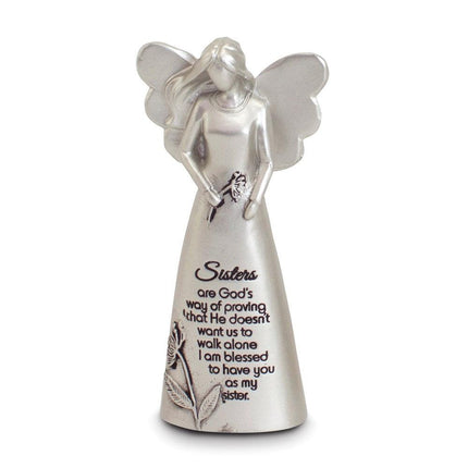 Silver-tone Enamel Sisters Angel Figurine Boxed ,