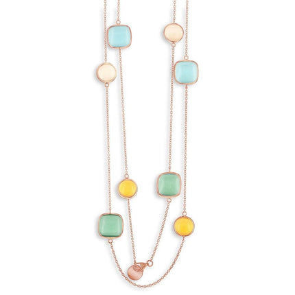 Women's Necklace Sterling Silver Robin Blue, Pink, Green and Mango ,