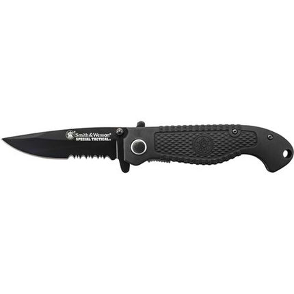 Smith and Wesson Folding Knife - Partially Serrated Black Steel Blade | SWCKTACBSD ,