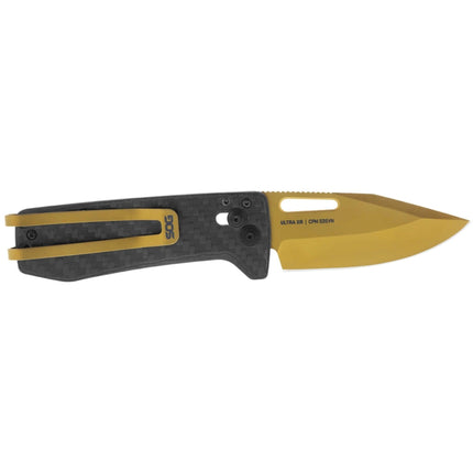 SOG Folding Knife - Ultra Xr Gold Finish Blade Black Carbon Fiber Handle | 12-63-02-57 ,