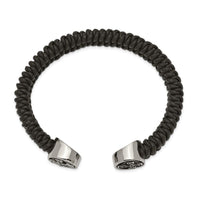 Stainless Antiqued and Polished Black Leather Celtic Cross Cuff Bracelet ,