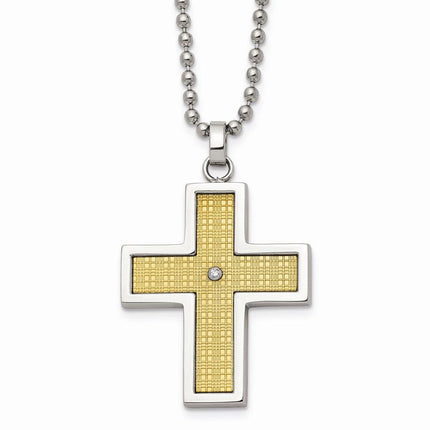 Stainless Steel 14k Gold-plated w/Diamond Accent Cross Necklace ,