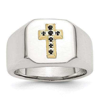 Stainless Steel 14k w/ Sapphire Cross Ring ,