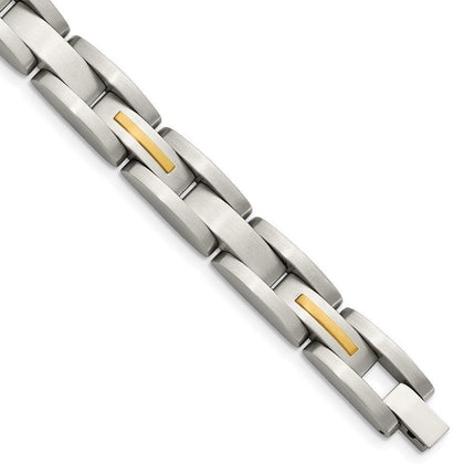 Stainless Steel 14k Yellow Inlay 8in Bracelet ,